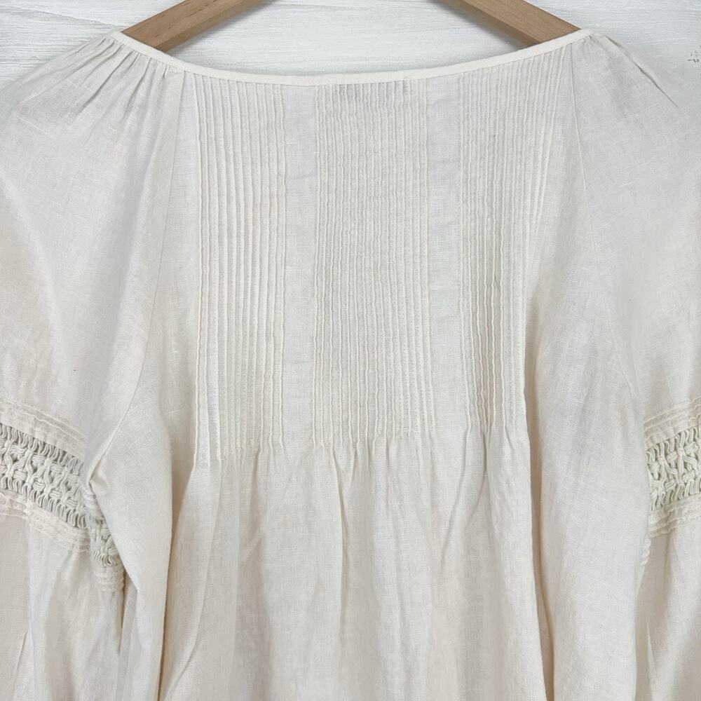 Madewell Peasant Top XS Ivory Linen-Blend Pintuck Boho Bubble Sleeves Babydoll - Picture 9 of 15